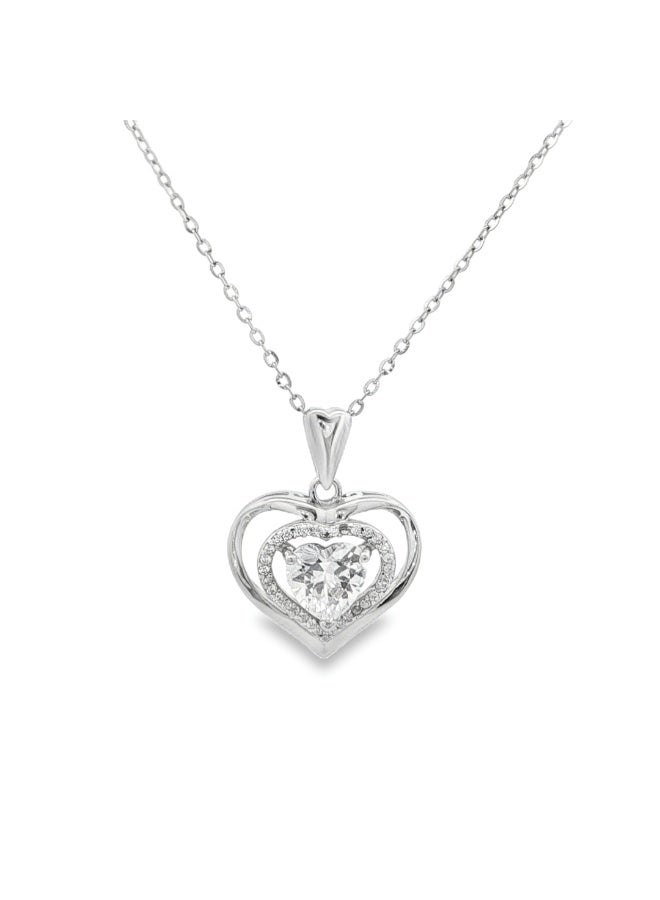 أيه كيه جويلز قلادة على شكل قلب من الفضة عيار 925 مرصعة بالزركون المتلألئ، جمال خالد - Image 2